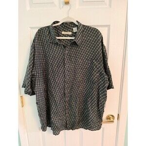 Summa Men’s 100% Silk Button Up Geometric Print Shirt Size XL Green Lightweight